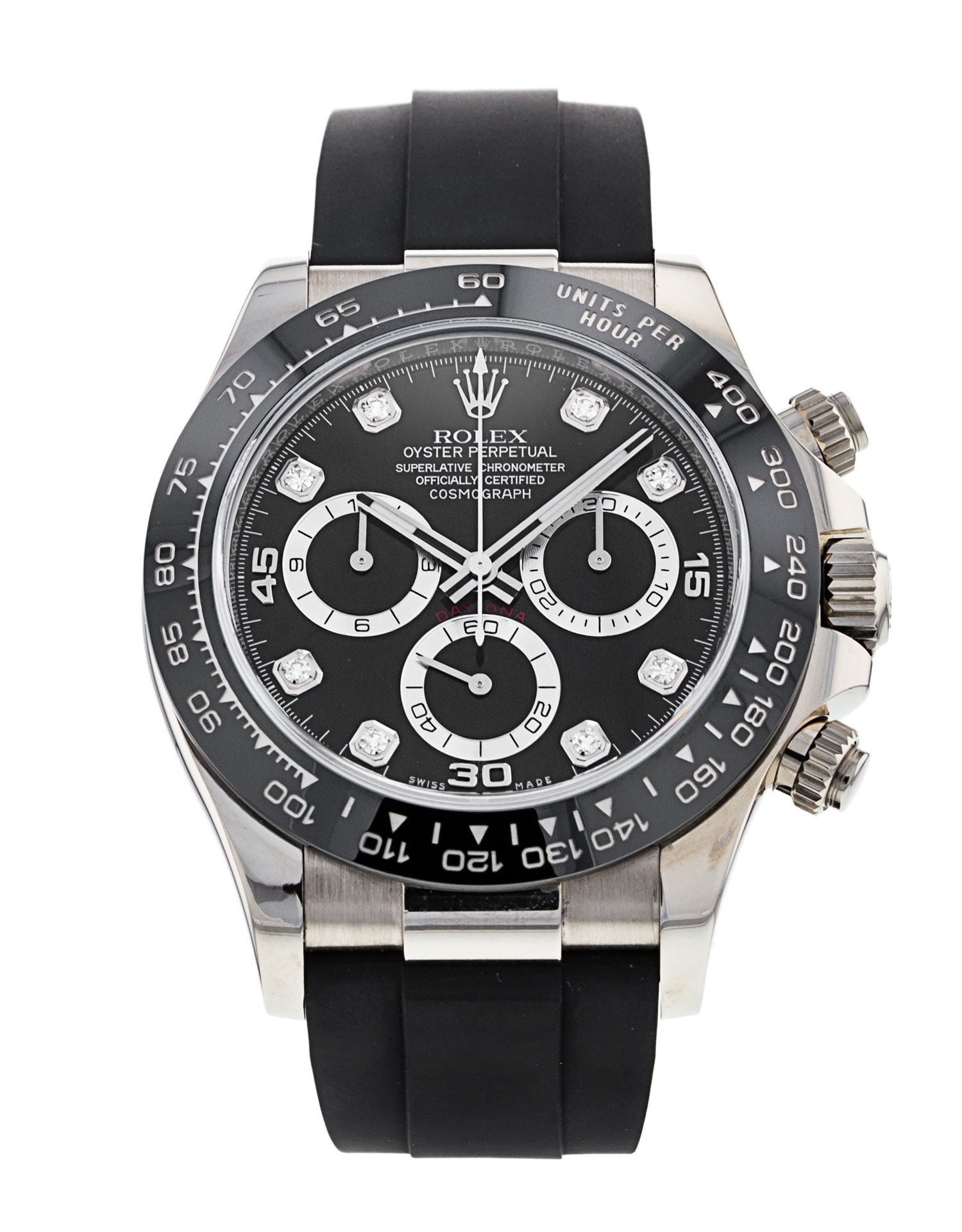 Rolex Daytona Ln Dial Black Diamond Pulsera Para Hombre Caucho