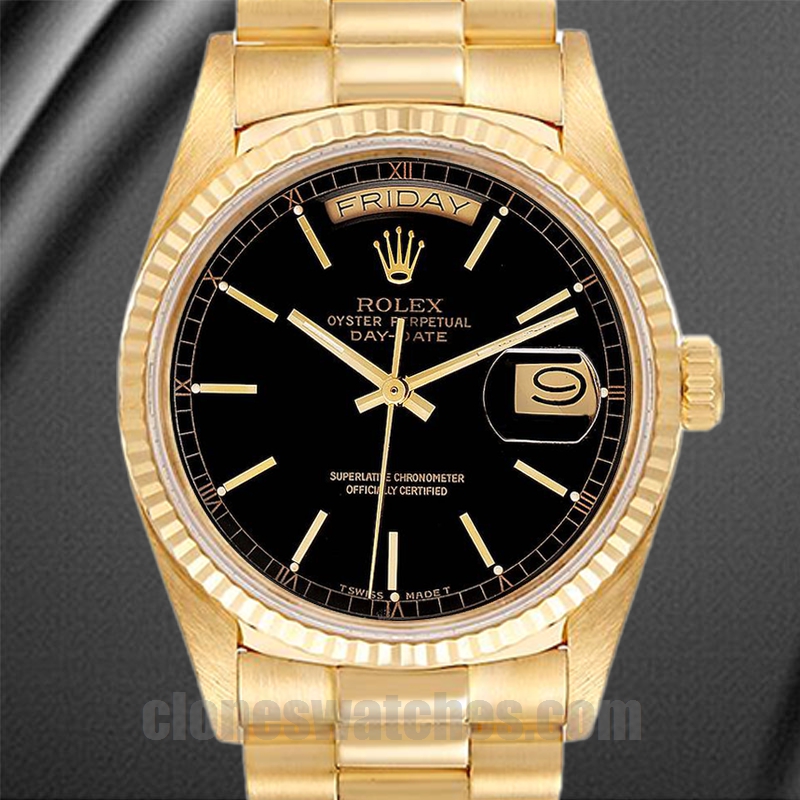 Rolex Day Date De Los Hombres 36mm 18038 Esfera Negra Replicas