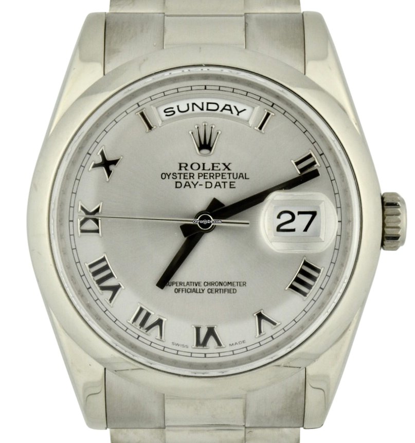 Reloj falso Rolex Daydate President en oro blanco de 18k con tarjeta